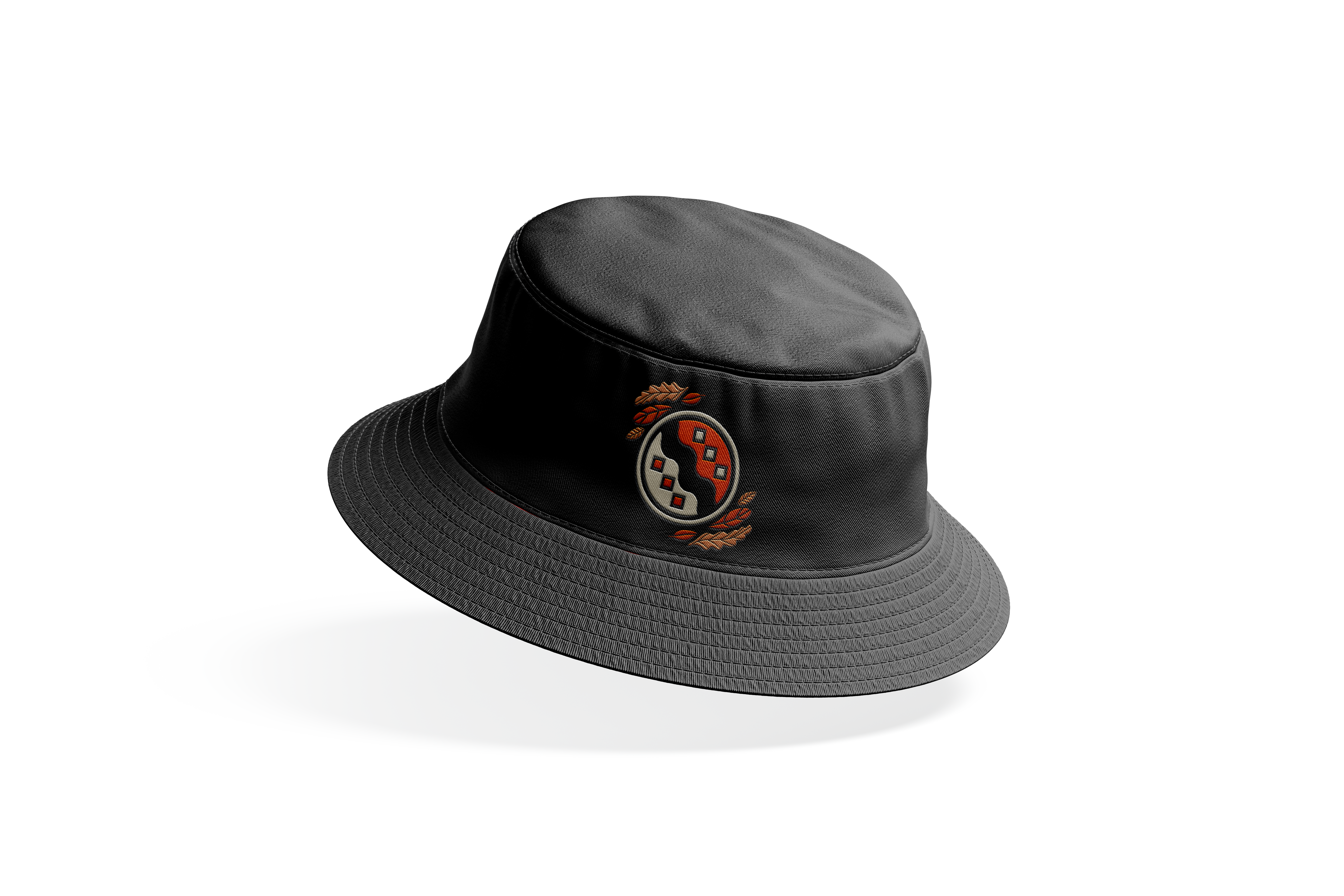 Bucket Hat Black with Leaves