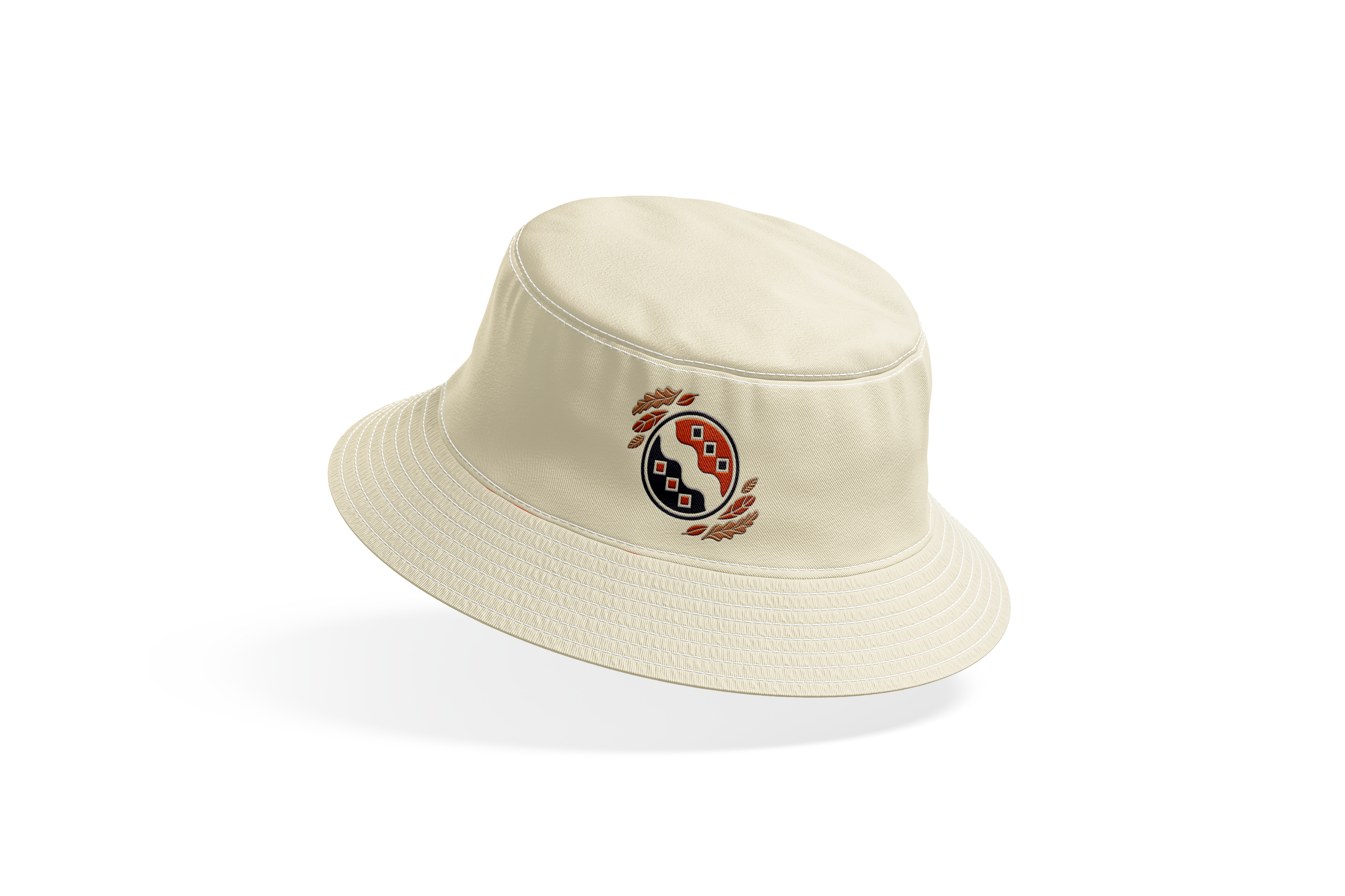 Bucket Hat Beige with Leaves