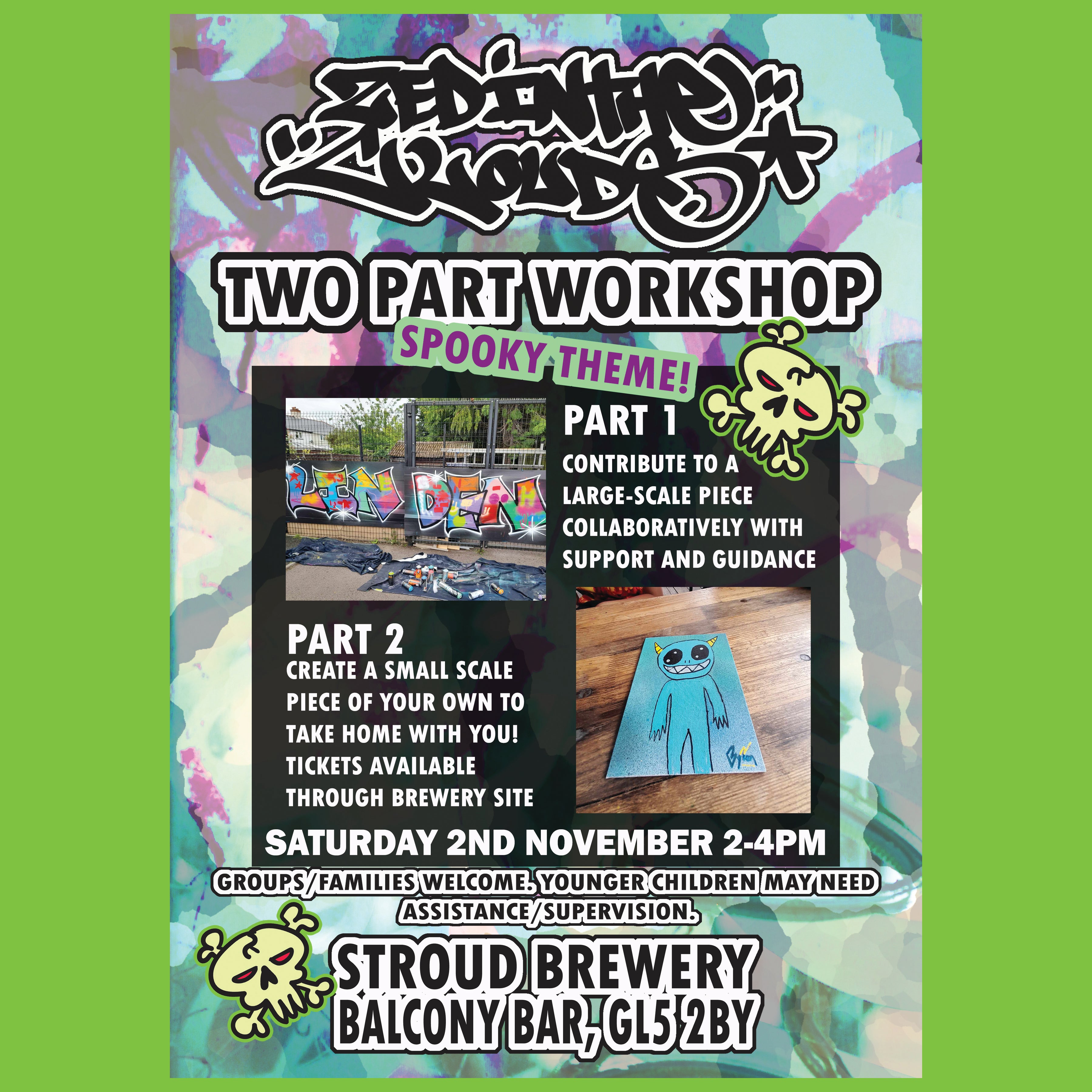 Spooky Spray Paint workshops with ZED IN THE CLOUDS